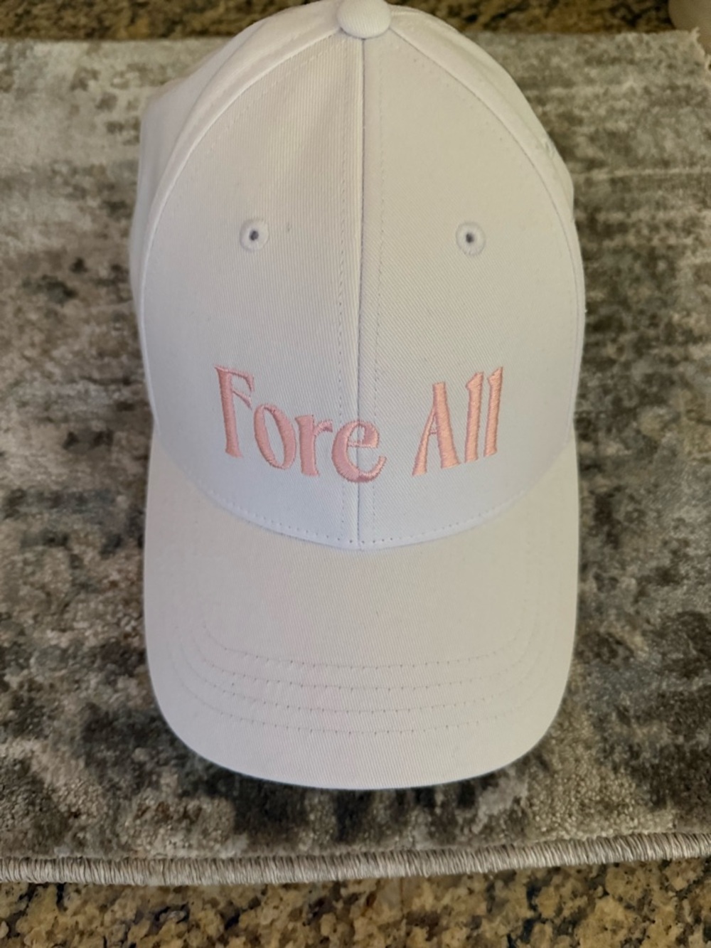Fore All Embroidered Golf Cap - White with Pink Stitching